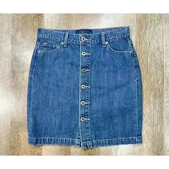Vtg Lucky Brand 2/26 Denim Button Front Pencil Mini Skirt Blue Jean Medium Wash - Picture 2 of 9